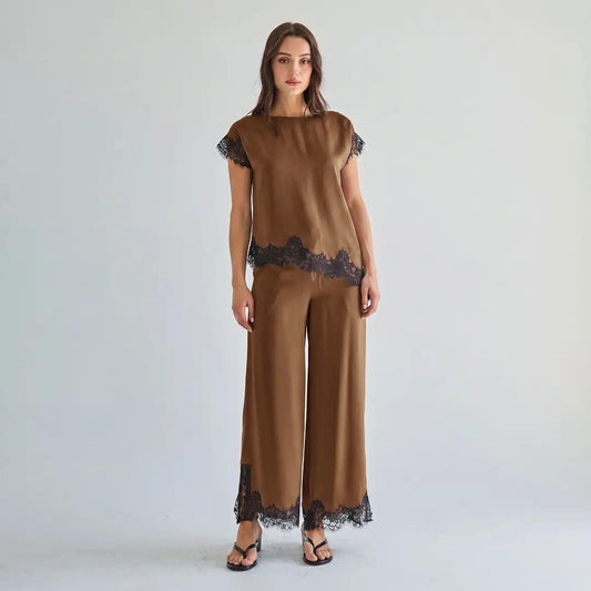 Satin Lace Top & Pants Set