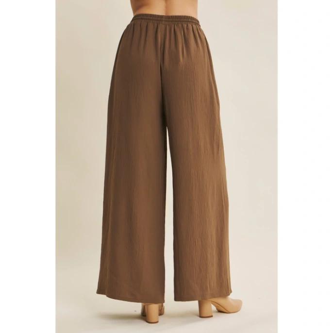 High-Waist Wide-Leg Flowy Pants With Elastic Band