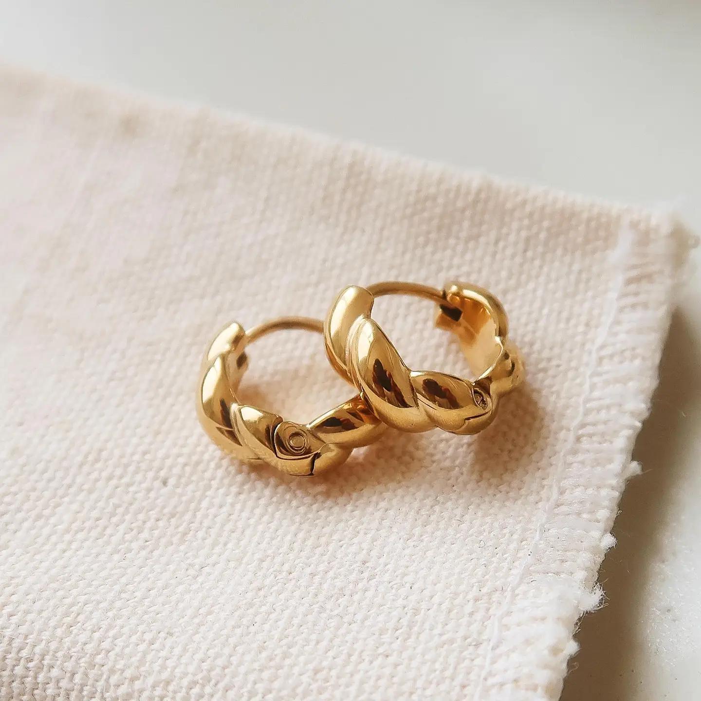 Brea 18K Gold Non-Tarnish Twisted Hoop Earrings