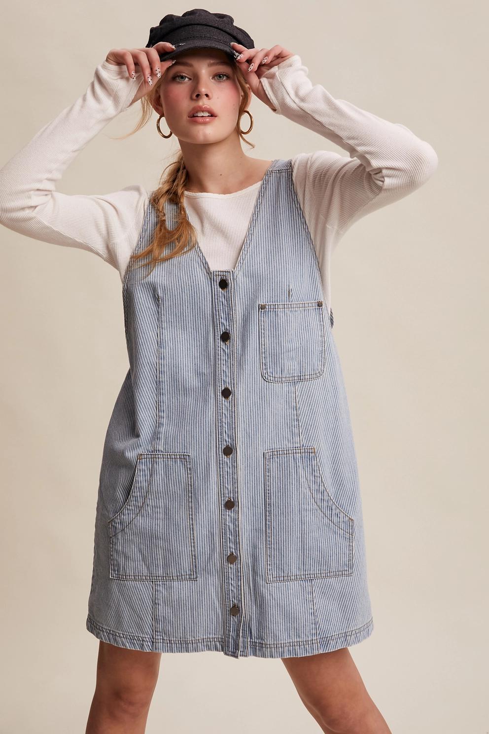 Striped Denim Button-Front Mini Dress