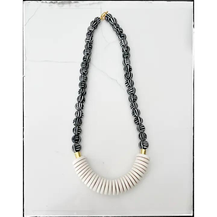 Short Gemstone Coconut Wood Necklace