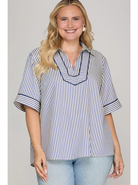Collared Striped Woven Top