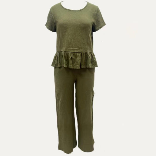 Olive Love Life Short Sleeves Top and Wide-Leg Pants Two-Piece Set