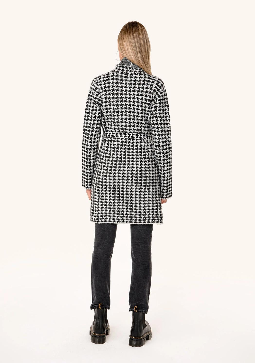 Houndstooth Long Sleeve Belted Shawl Cardigan