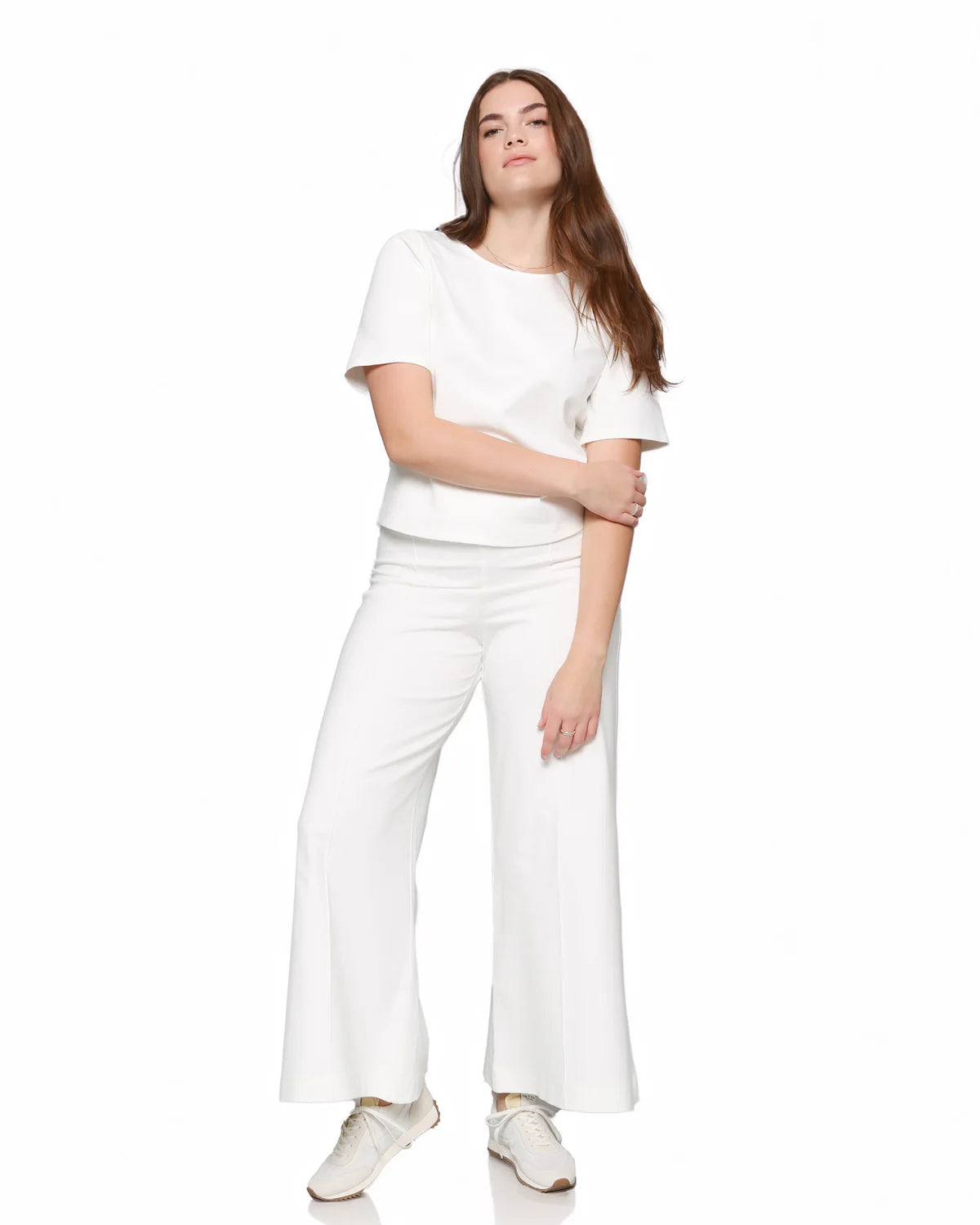 Ponte Knit Wide Leg Pant: Cropped