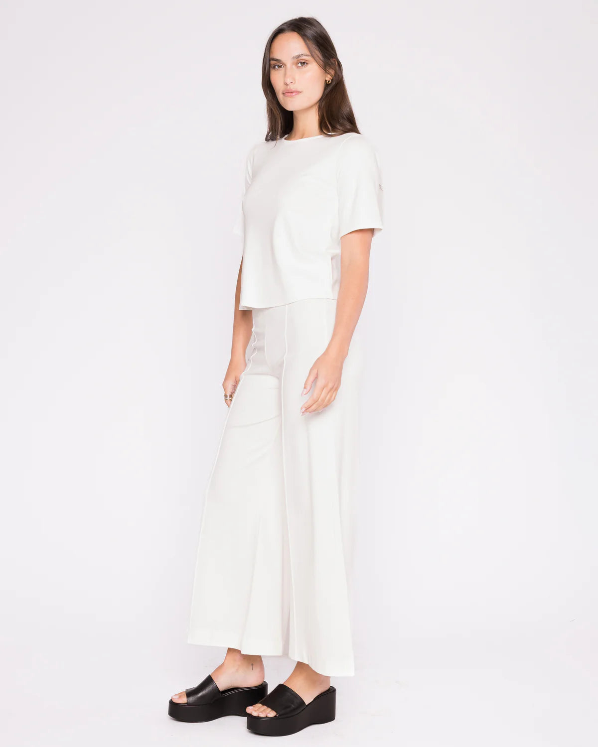 Ponte Knit Wide Leg Pant: Cropped