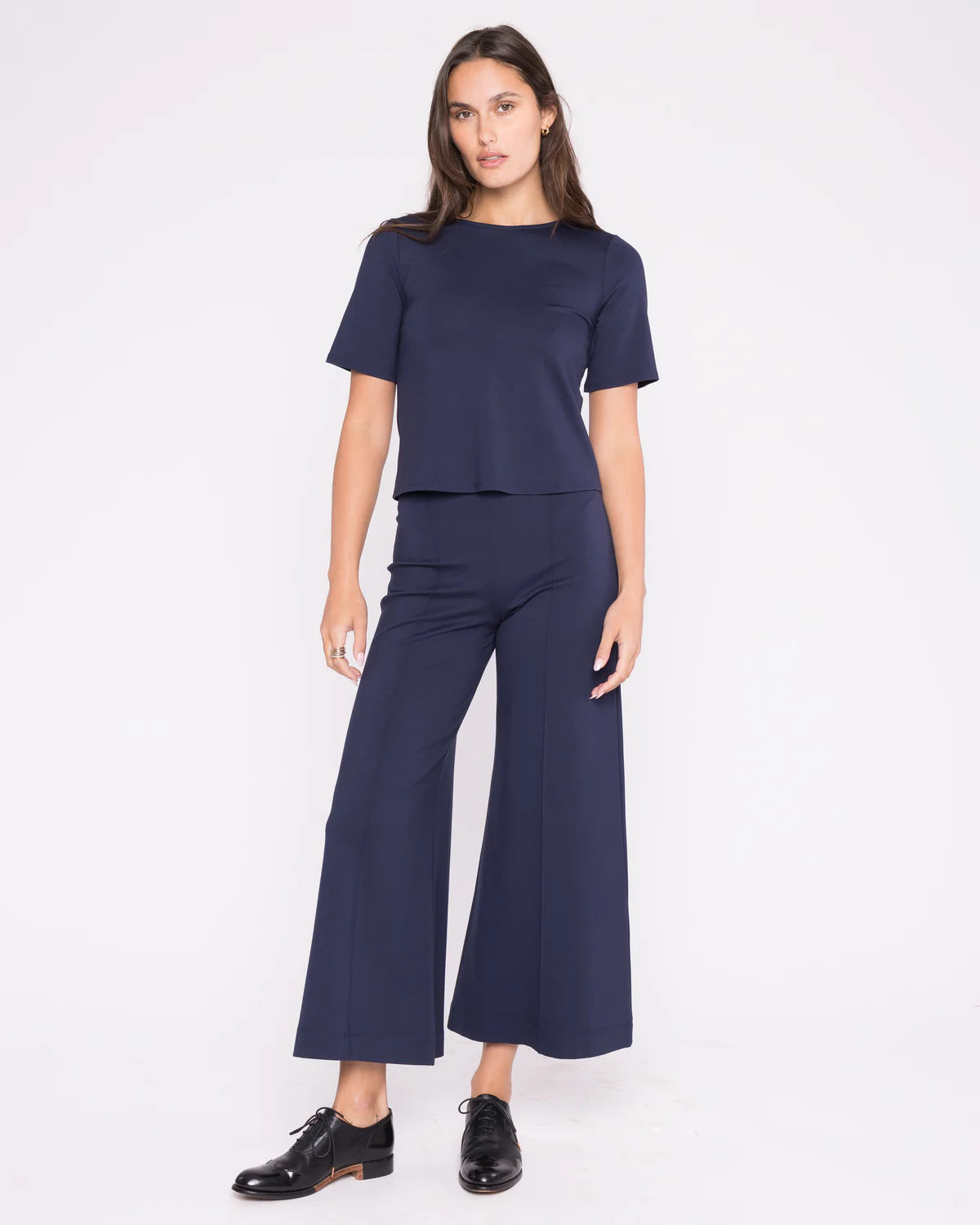 Ponte Knit Wide Leg Pant: Cropped