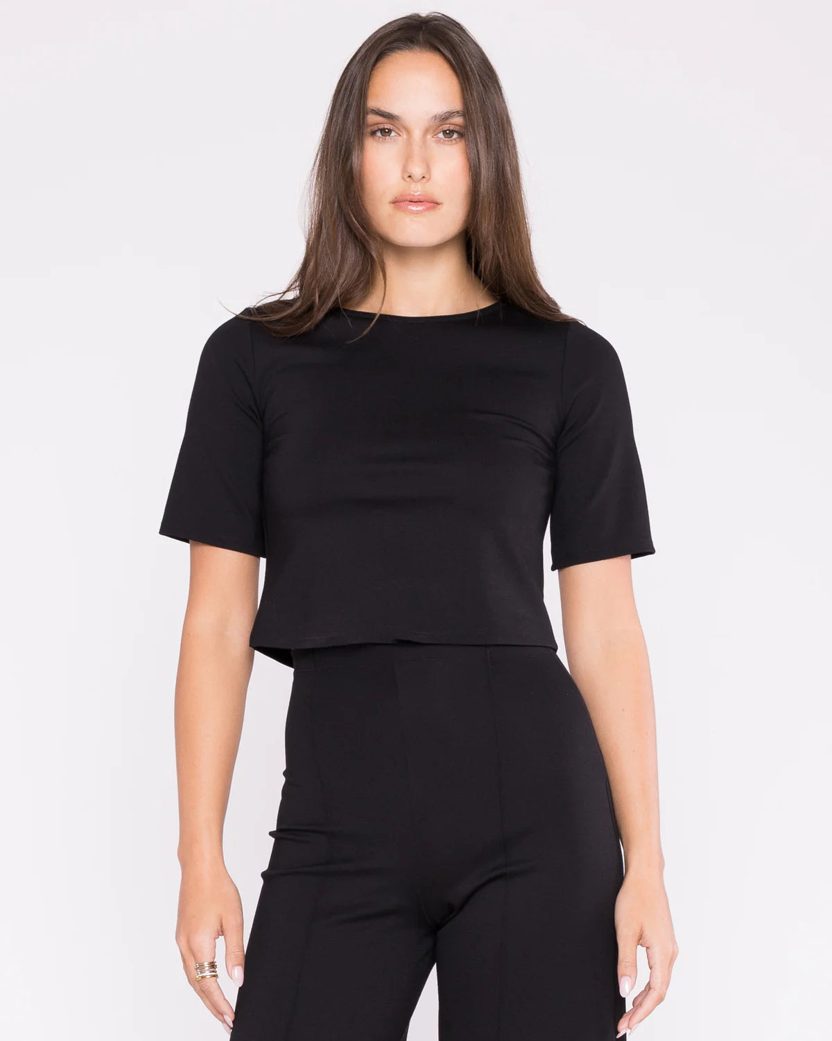 Black Ponte Short Sleeve Top