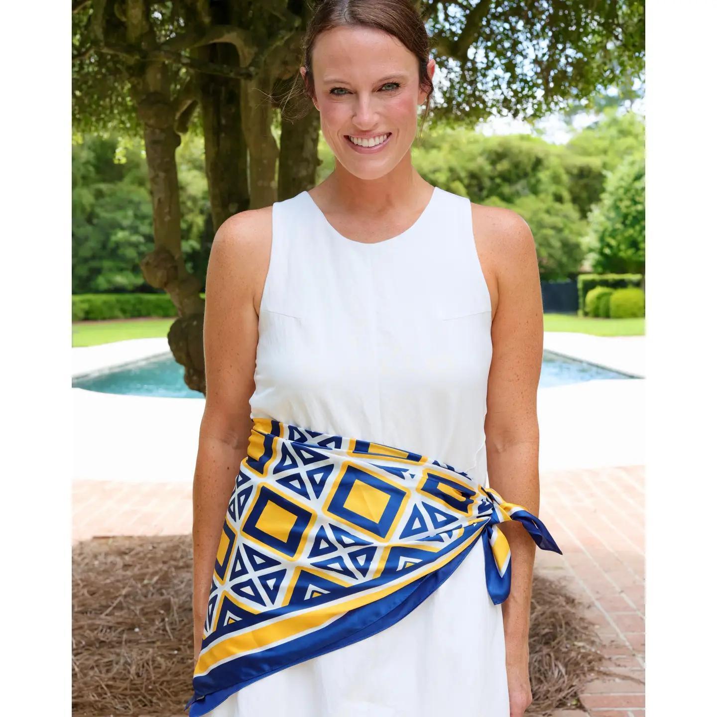 Barrett Tile Scarf Large Navy Gold
