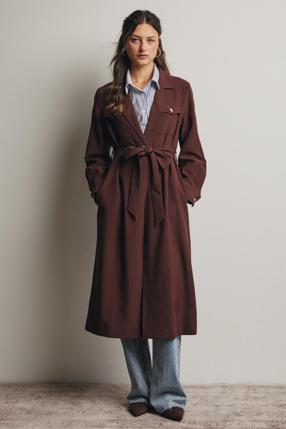 Double Pocket Belted Trench Coat (Chestnut)