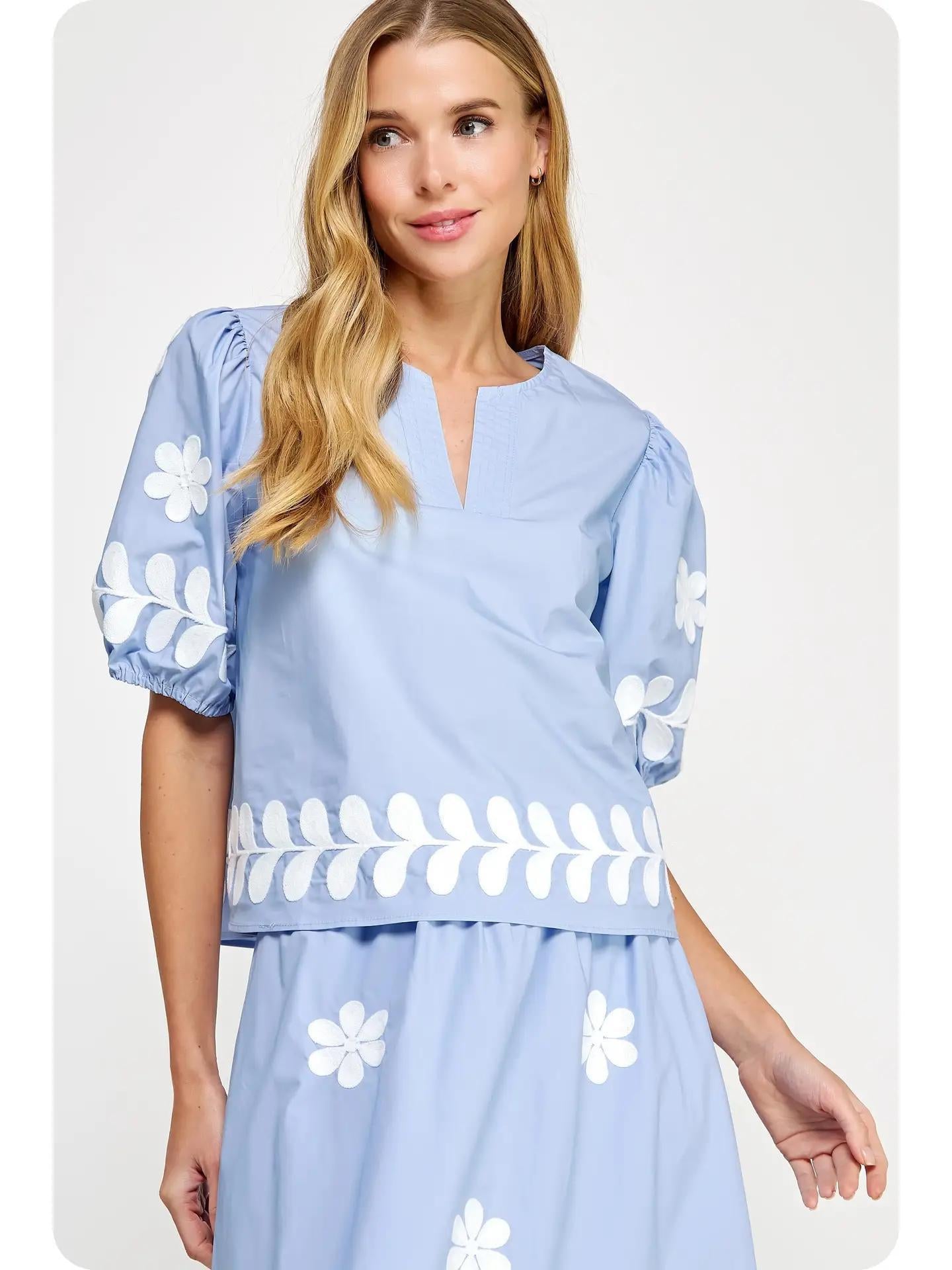 Flower Embroidery Cotton Top