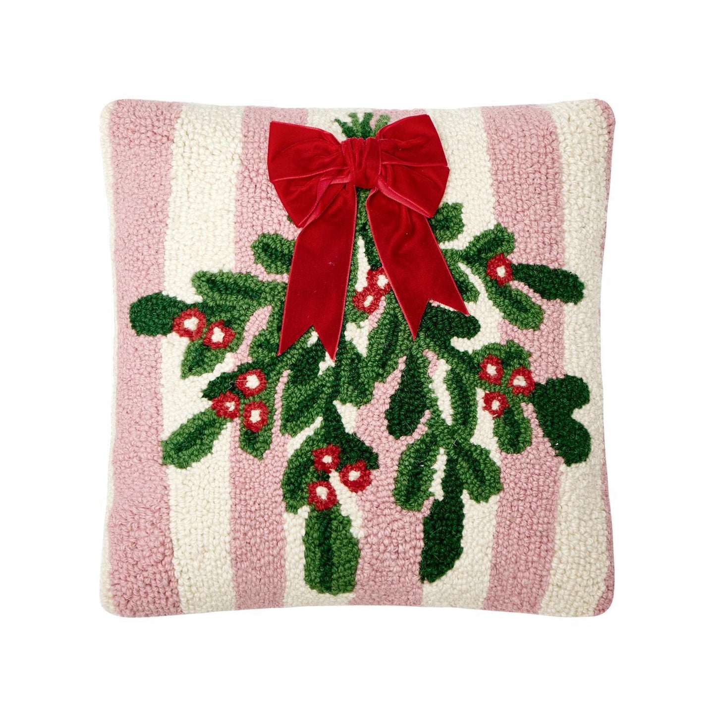 Pink Stripe Mistletoe w/Ribbon Hook Pillow