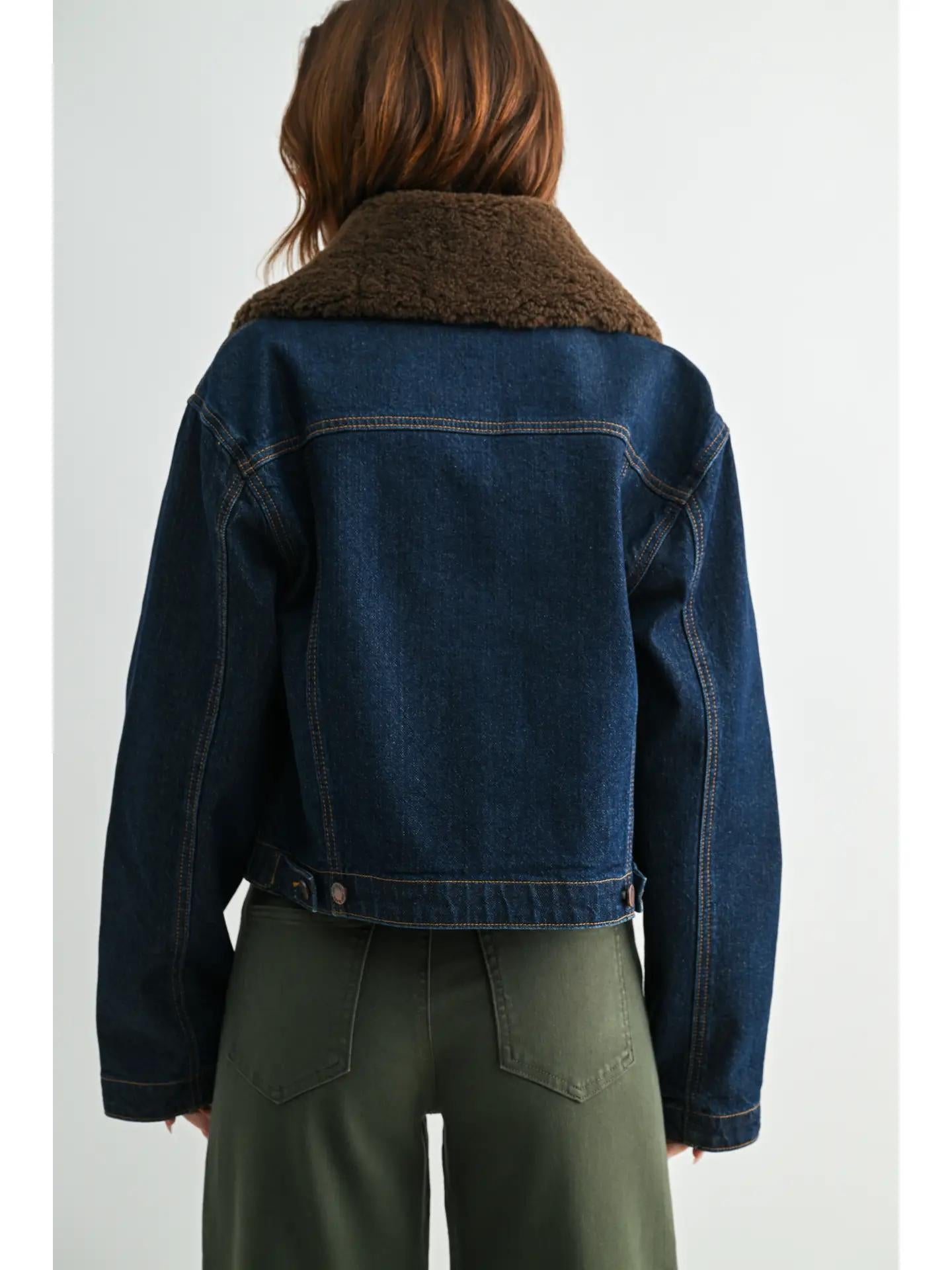 Jb Collection Fur Collar Jacket - Dark Denim