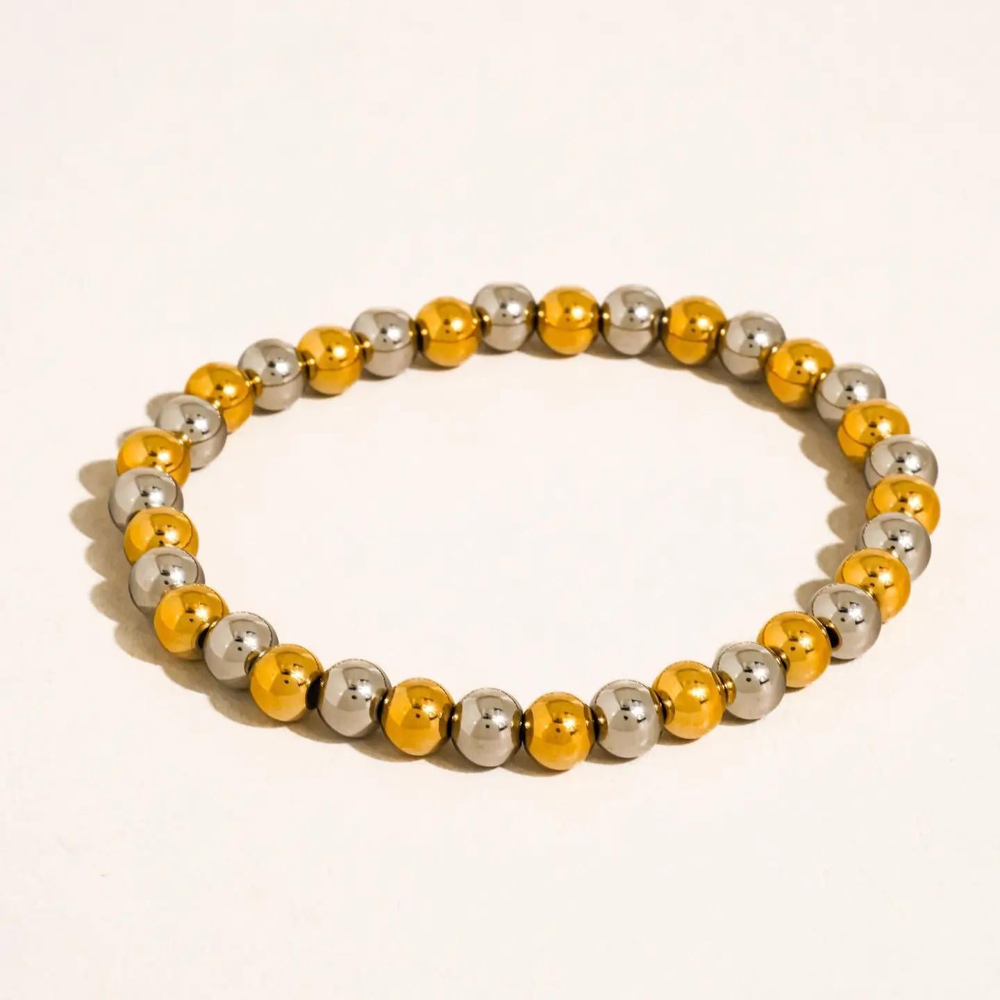 Perlisse 18K Gold Non-Tarnish Two Tone Beaded Bracelet