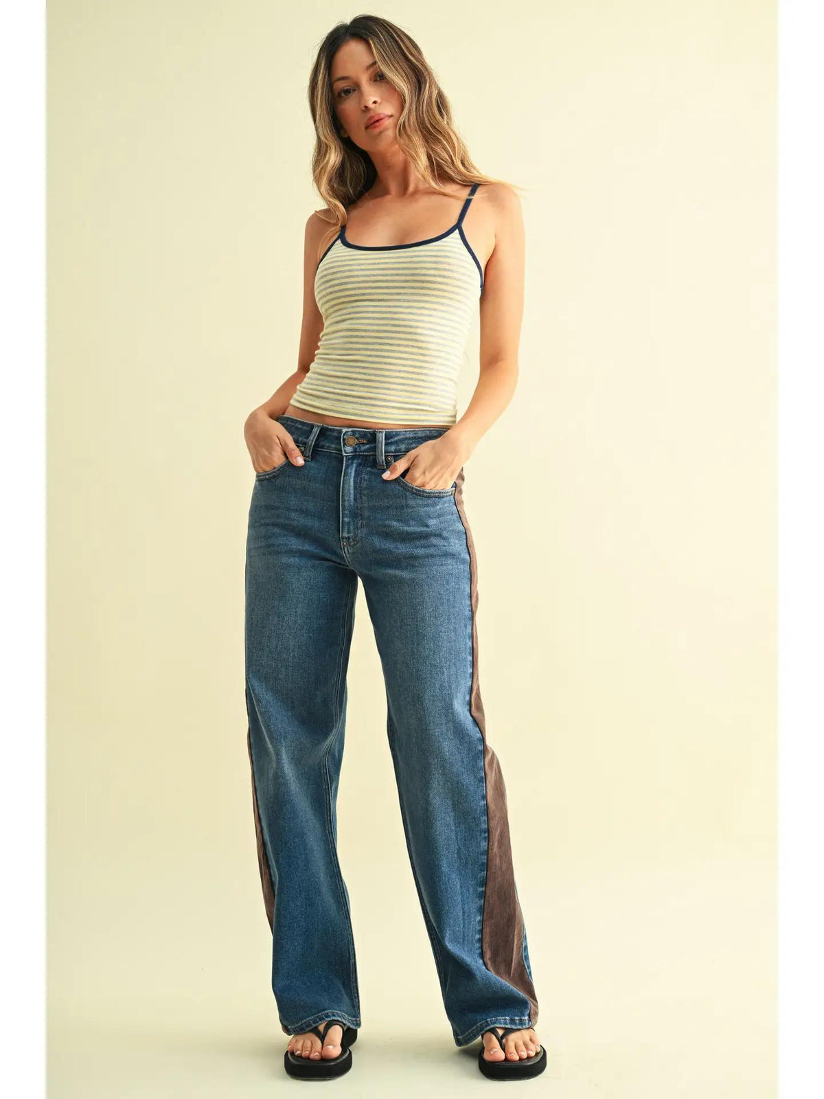 Corduroy Side Panel Wide Leg - Dark Denim