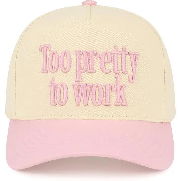 Too Pretty To Work Hat- Light Pink/Beige