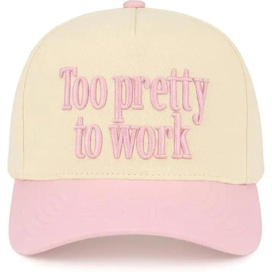 Too Pretty To Work Hat- Light Pink/Beige