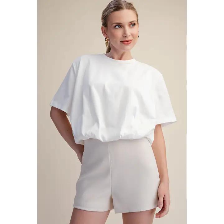 Cropped Bubble Hem T-Shirt- White