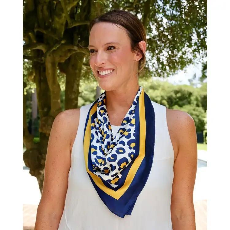 Meredith Spotted Scarf Medium Navy Gold 27"