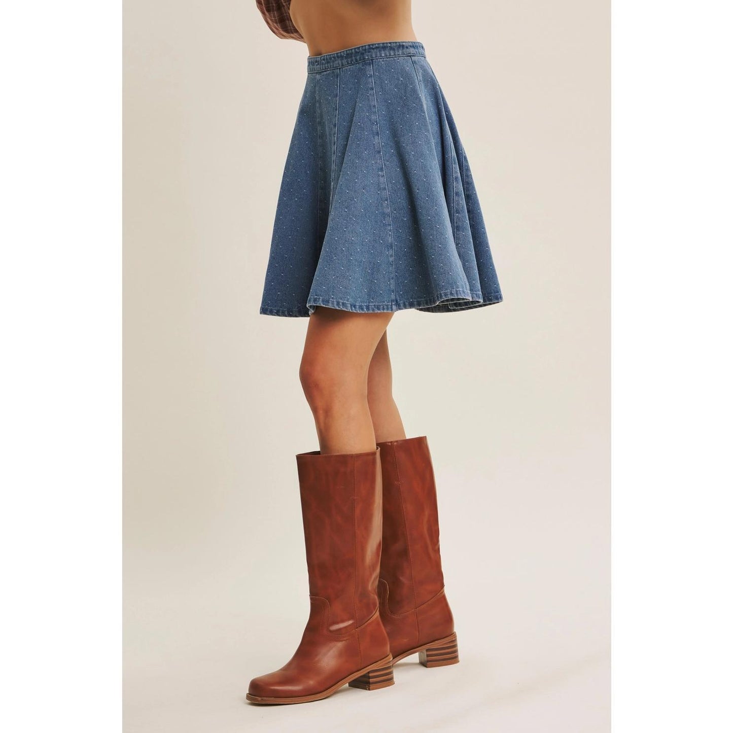 Flirty Mineral-Washed Polka Dot Denim Flare