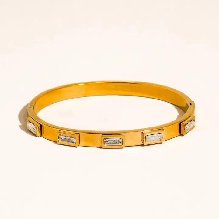 Tanith 18K Gold Non-Tarnish Baguette Cz Bangle Bracelet