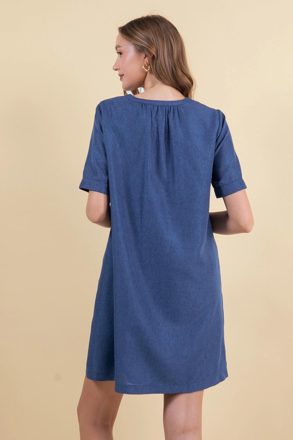 Half Button Down Pintuck Detailed Mini Dress