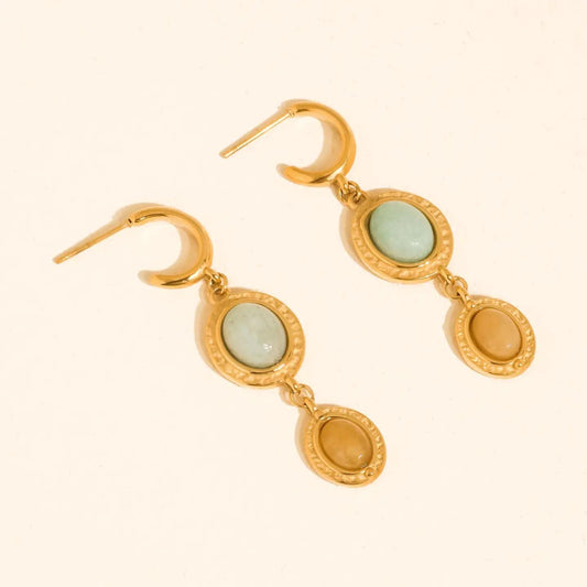 Vence 18K Gold Non-Tarnish Vintage Stone Drop Earrings