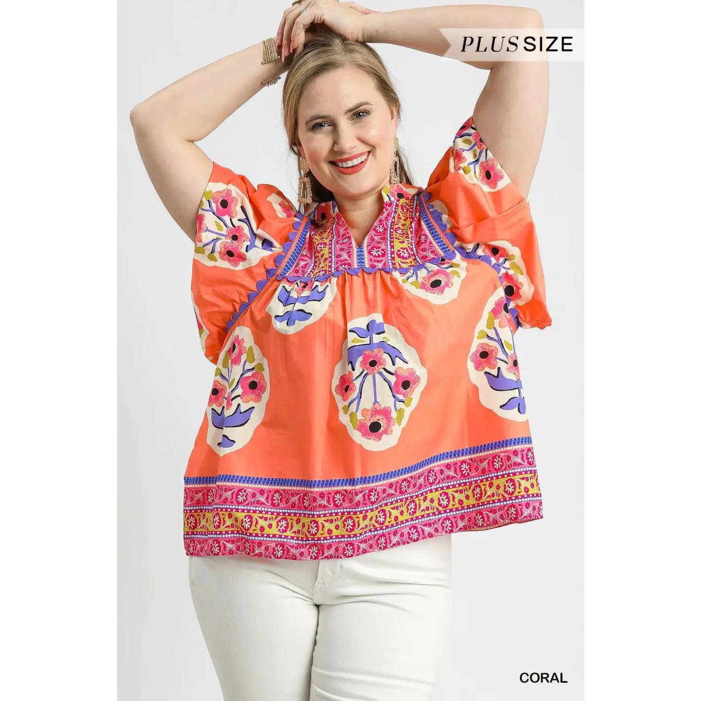 Plus Floral Embroidered Blouse