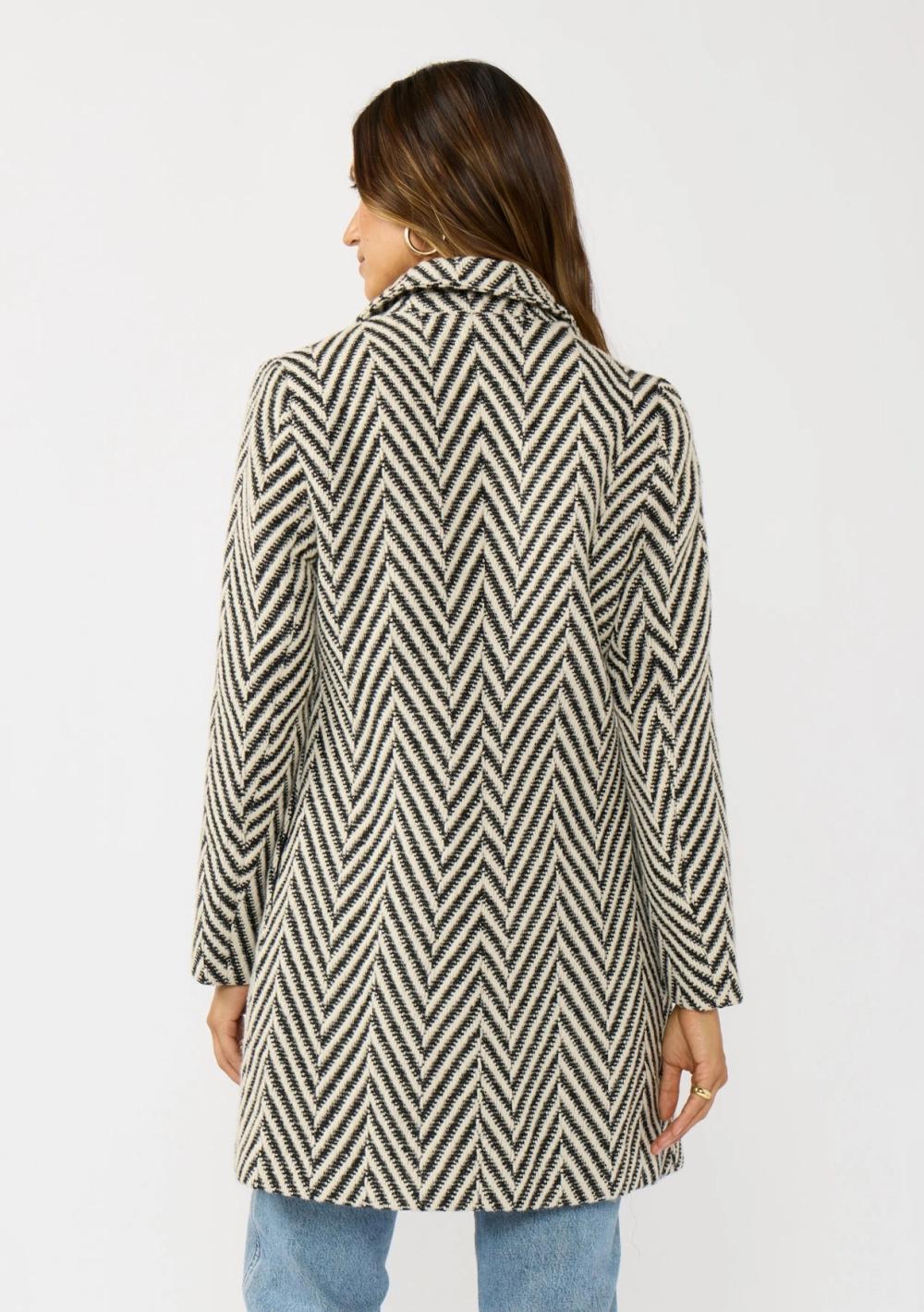 Chevron Notched Lapel Long Sleeve Coat