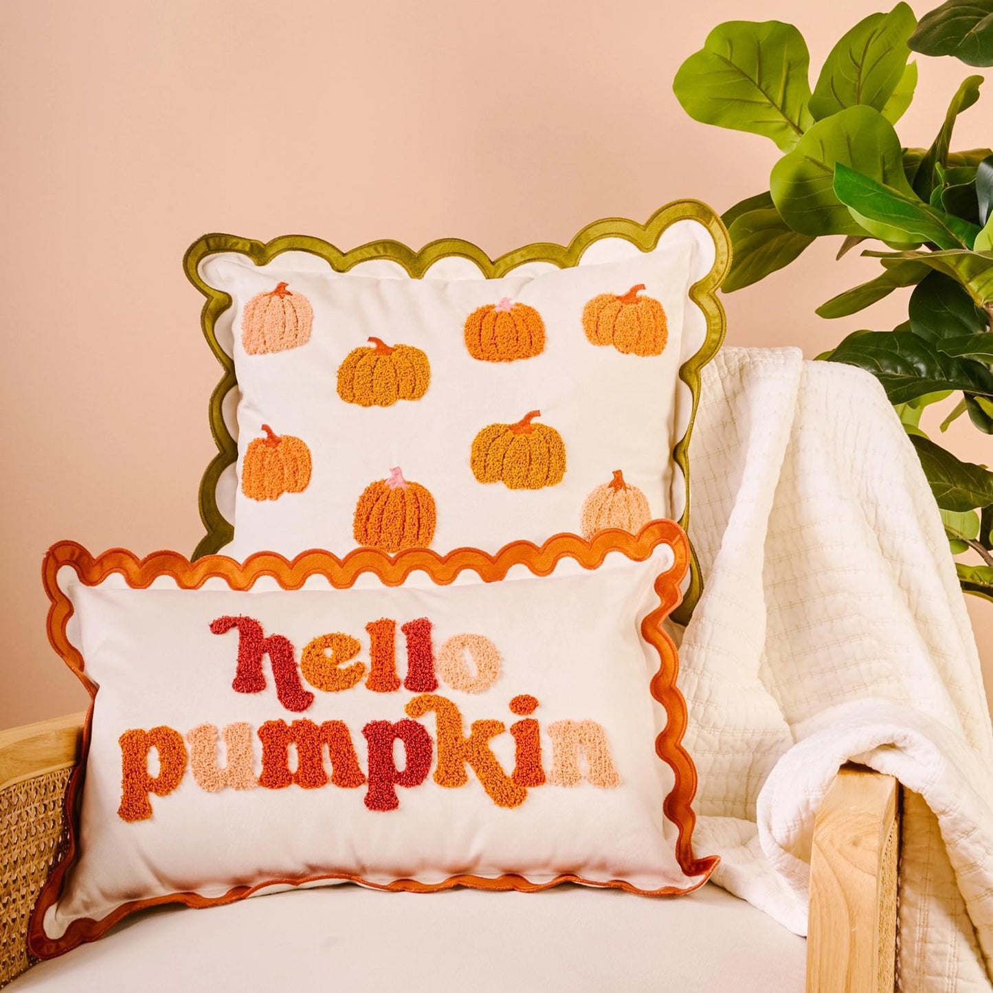 Scalloped Square Throw Pillow - Pumpkin Patch
