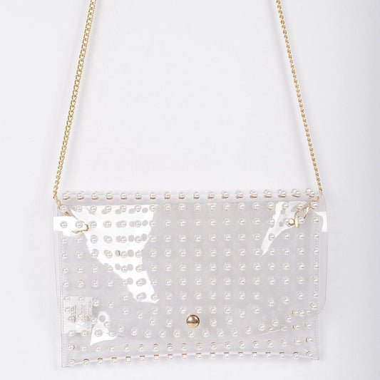 Pearl Studded Transparent Envelope Clutch