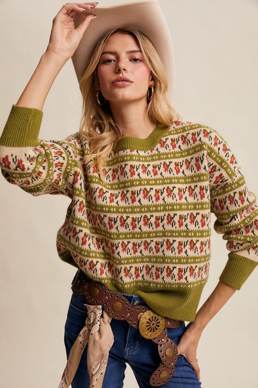 Western Jacquard Knit Sweater