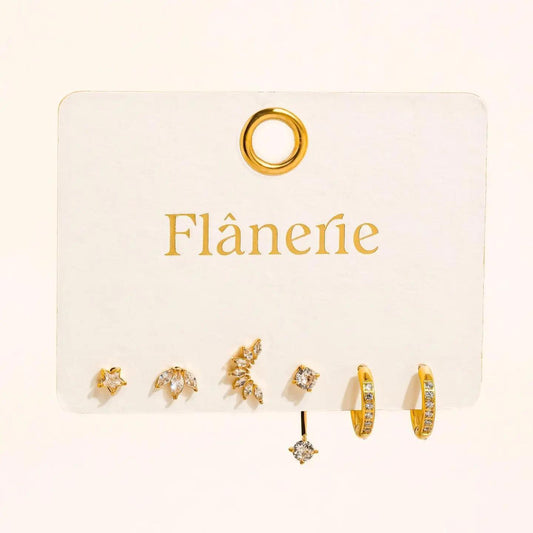 Novaé 18K Gold Non-Tarnish Cz Mix Earring Set