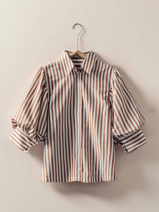 Western Boho Drop Waist Blouse- Brown