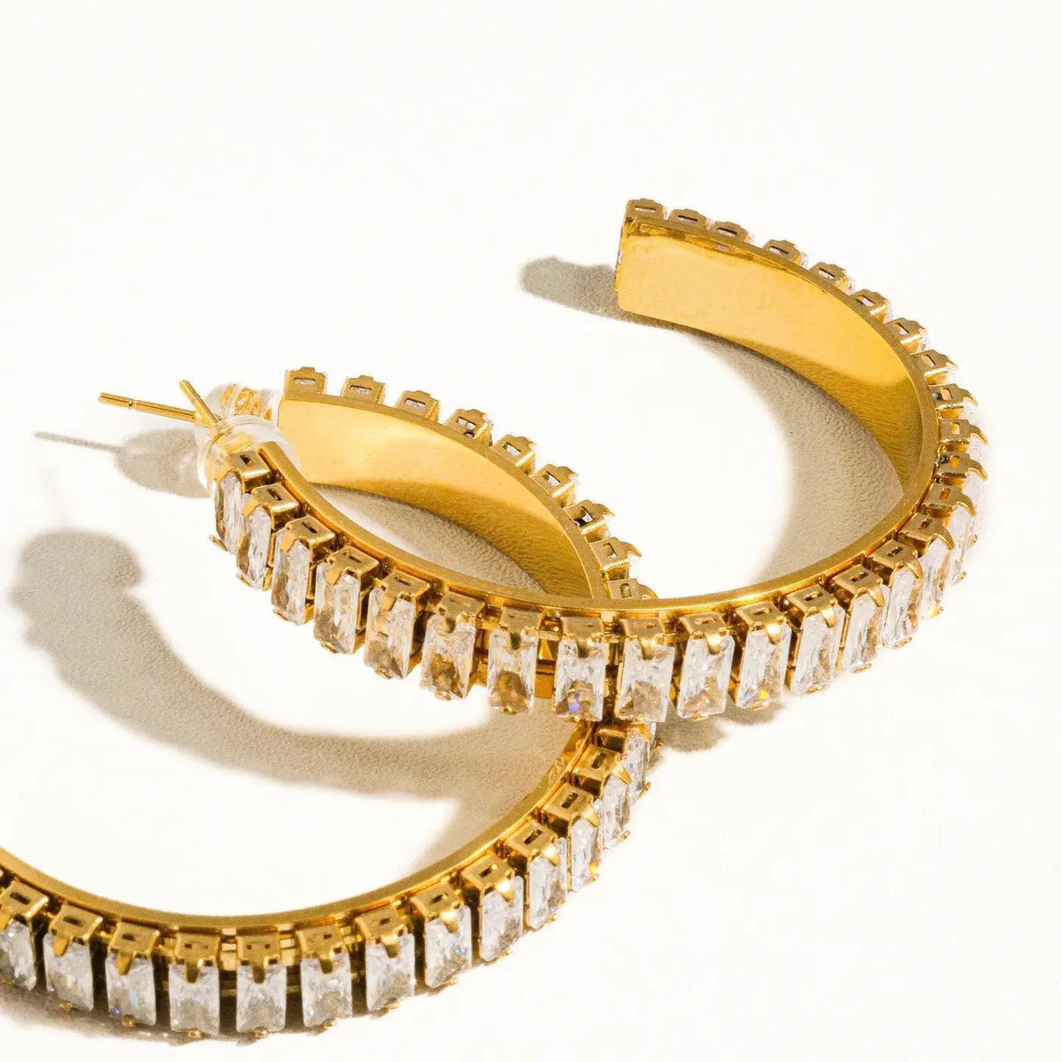 Glamora 18K Gold Non-Tarnish Large Rhinestone C-Hoop Earring