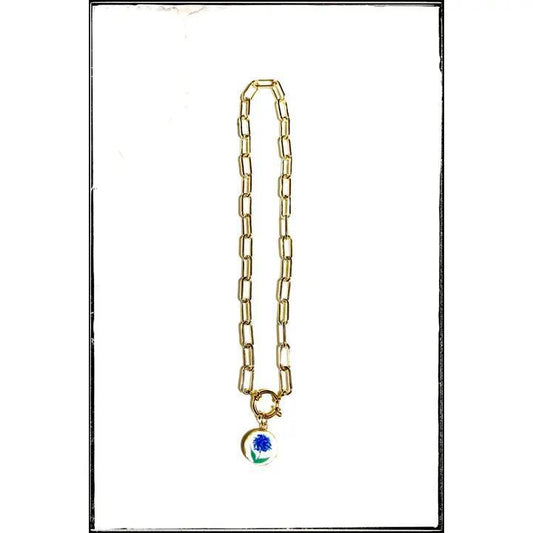 Gold Paperclip Chain Charm Necklace Pendant Flower