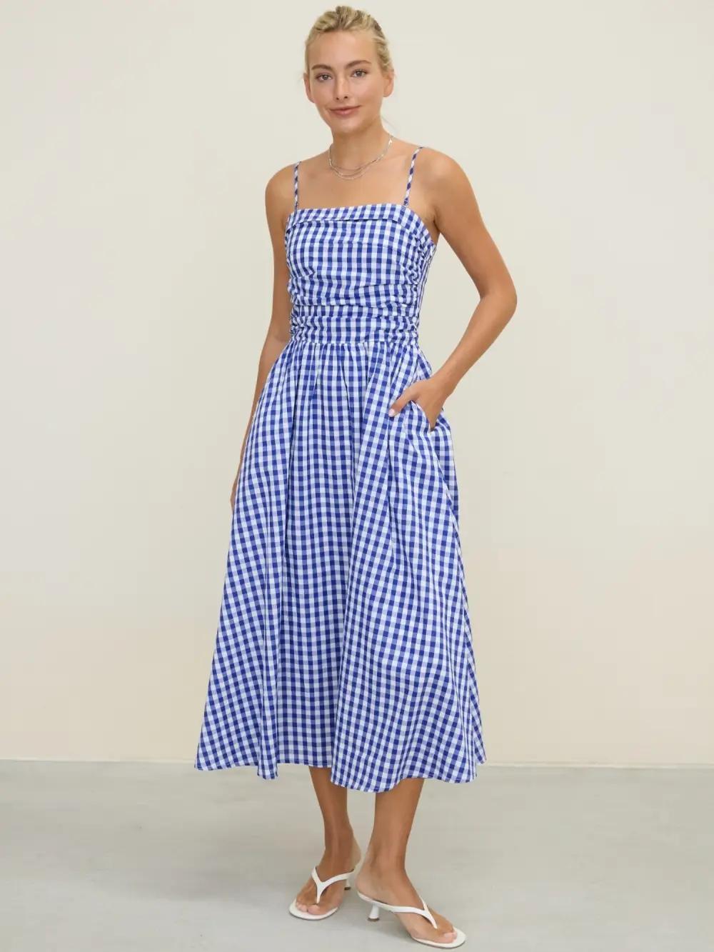 Gingham Spagetti Midi Dress