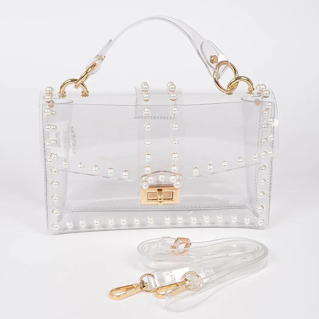Transparent Clutch W/Faux Pearl