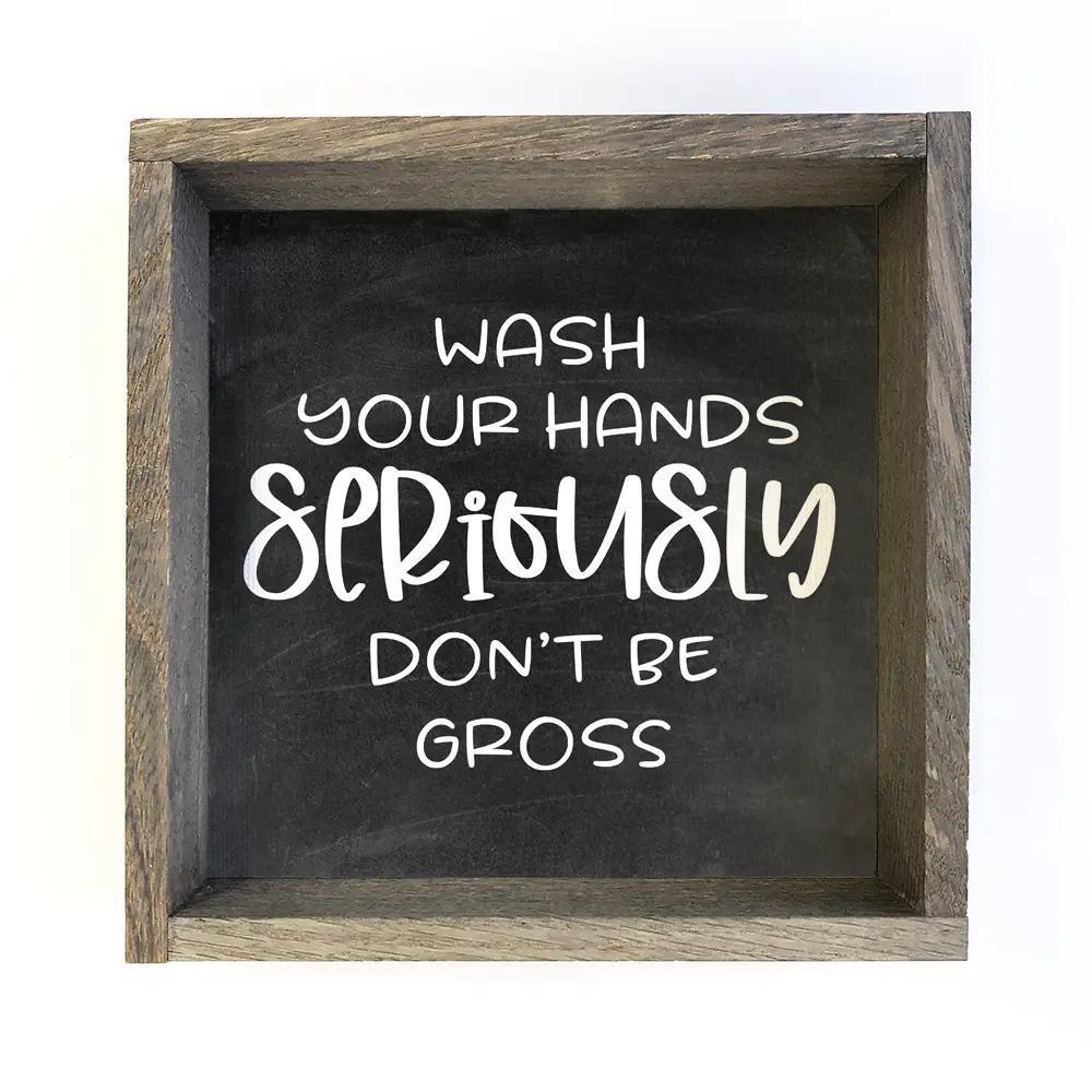 Wooden Black Bathroom Sign - Wash Your Hands