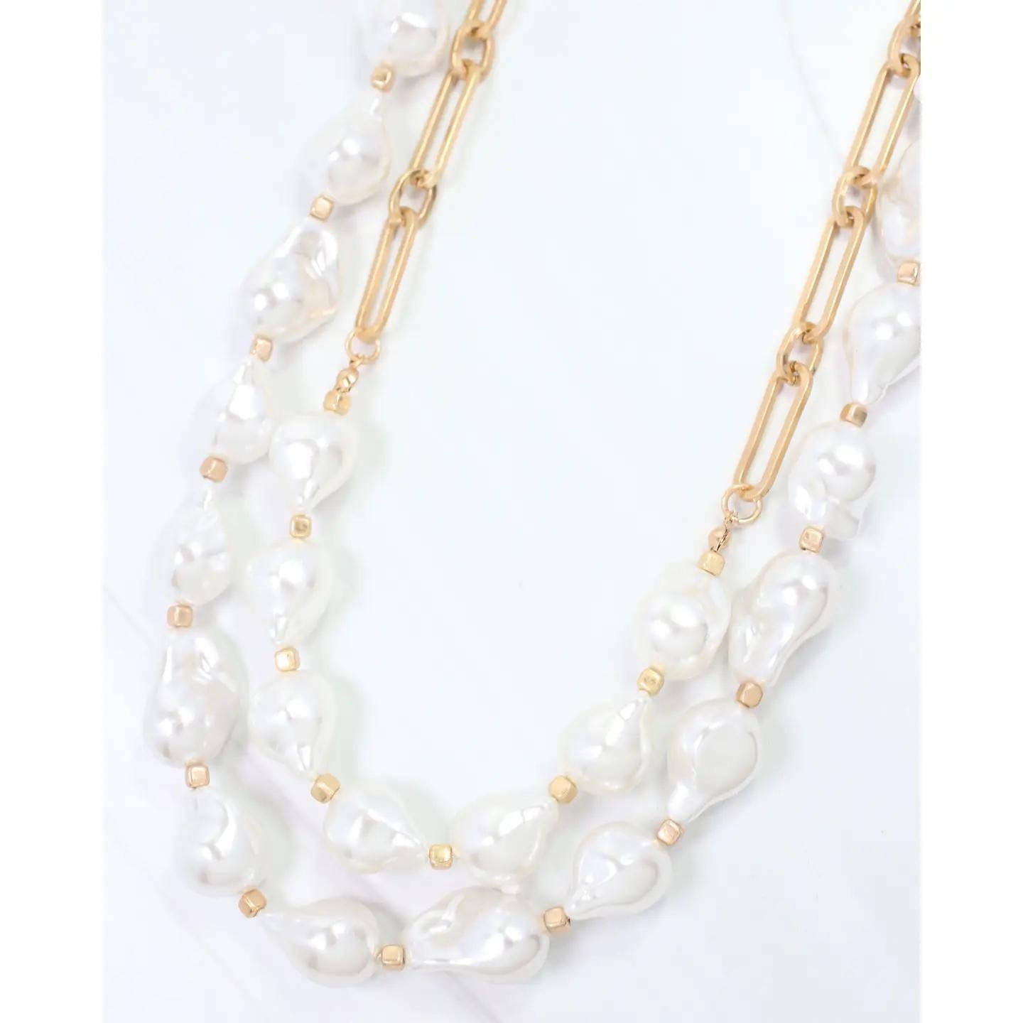 Baice Layered Baroque Pearl Necklace Cream