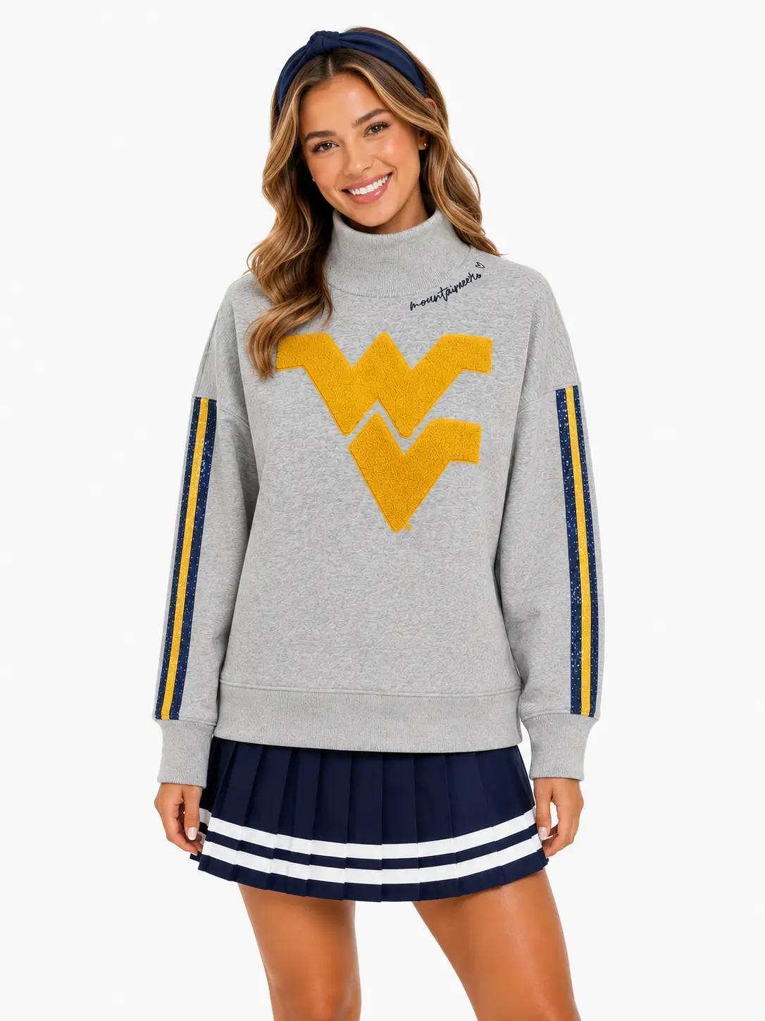 West Virginia Mock Neck Sequin Stripe Sweatshirt