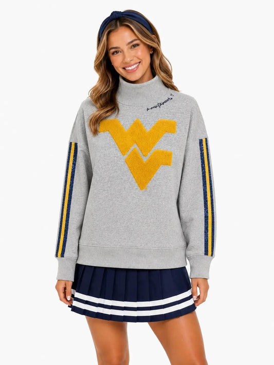 West Virginia Mock Neck Sequin Stripe Sweatshirt