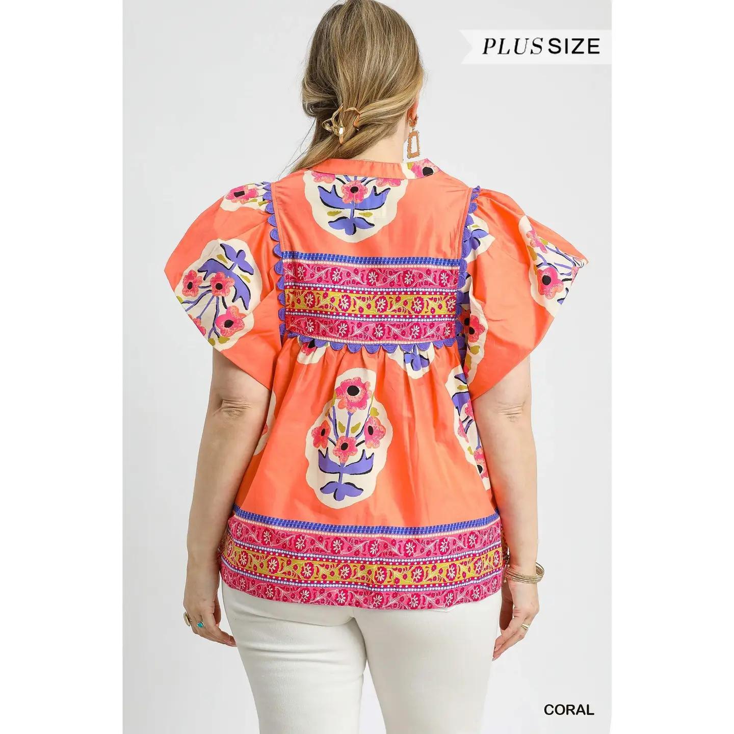 Plus Floral Embroidered Blouse