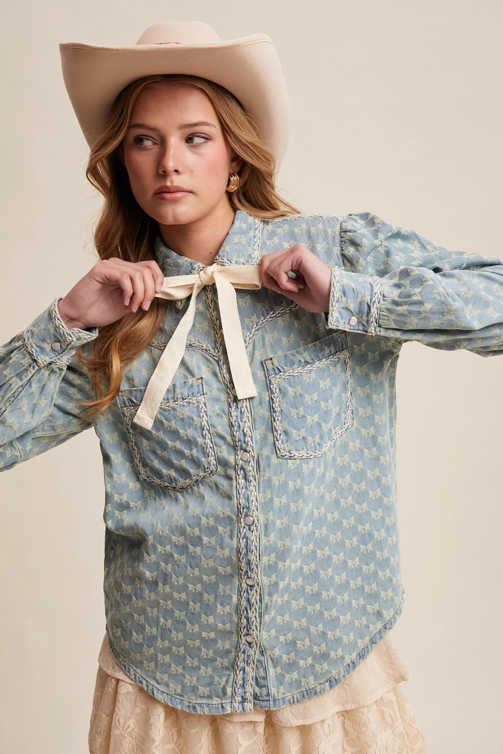 Western Bow Denim Shirt