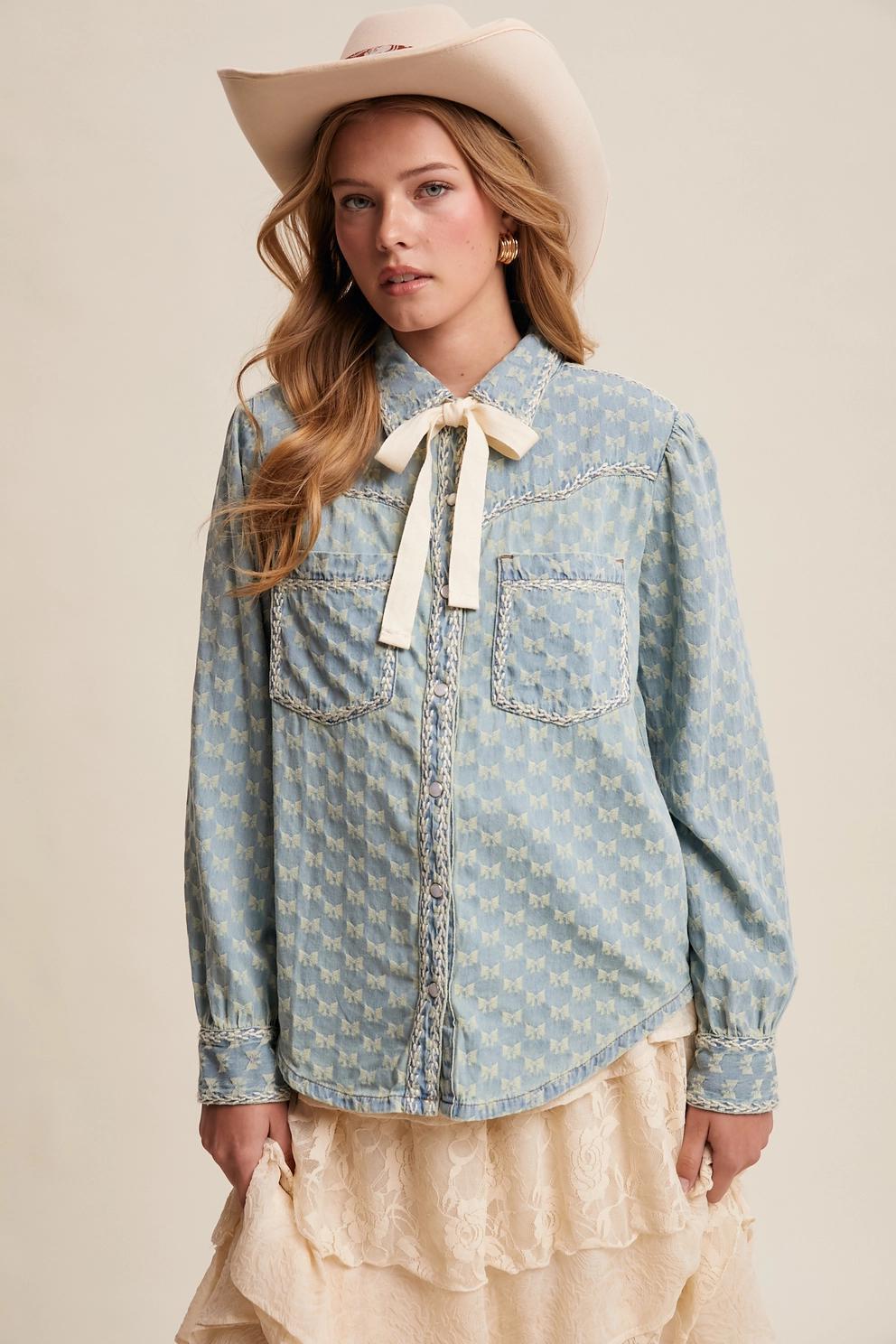 Western Bow Denim Shirt