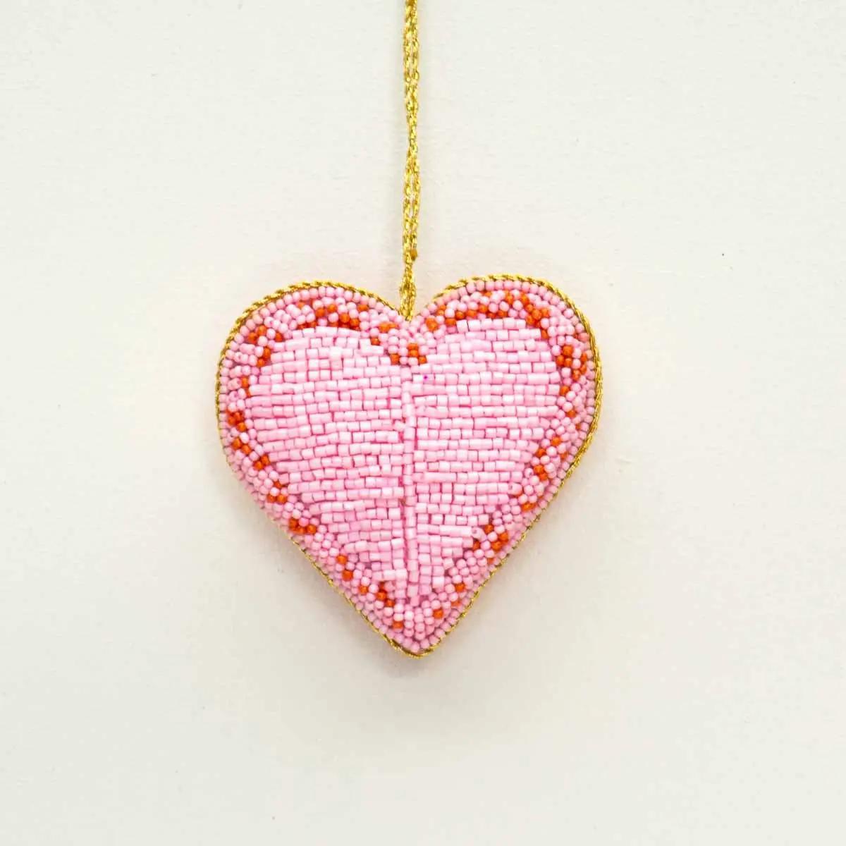 Heart Beaded Ornament Pink/Red 4"