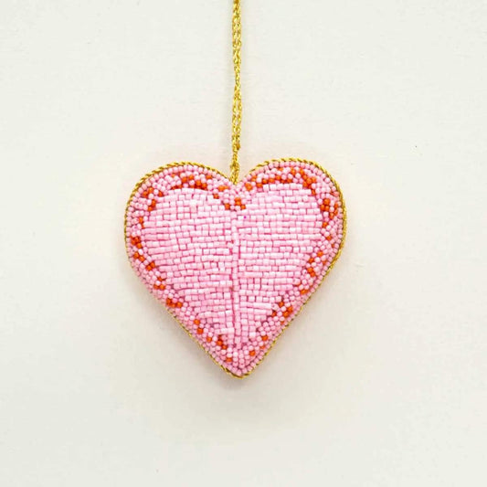 Heart Beaded Ornament Pink/Red 4"