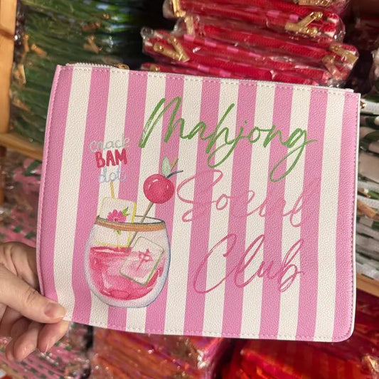 Mahjong Pouch Pink Stripe