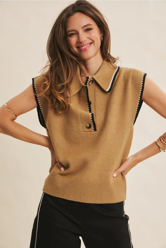 Consciously Made Modern Henley Style Sweater Vest