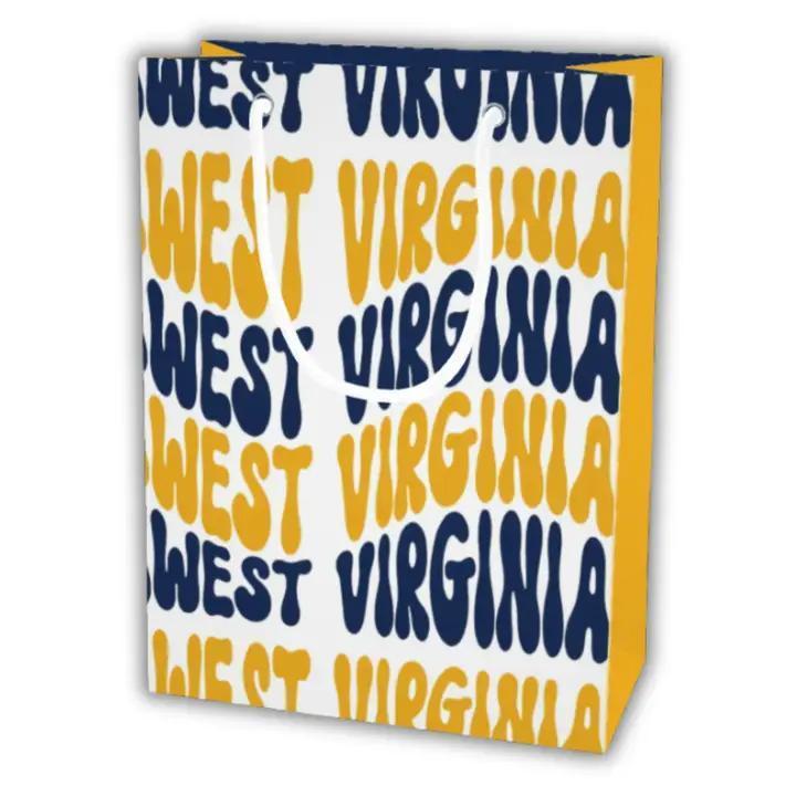 West Virginia Curvy Words Gold Blue Gift Bag